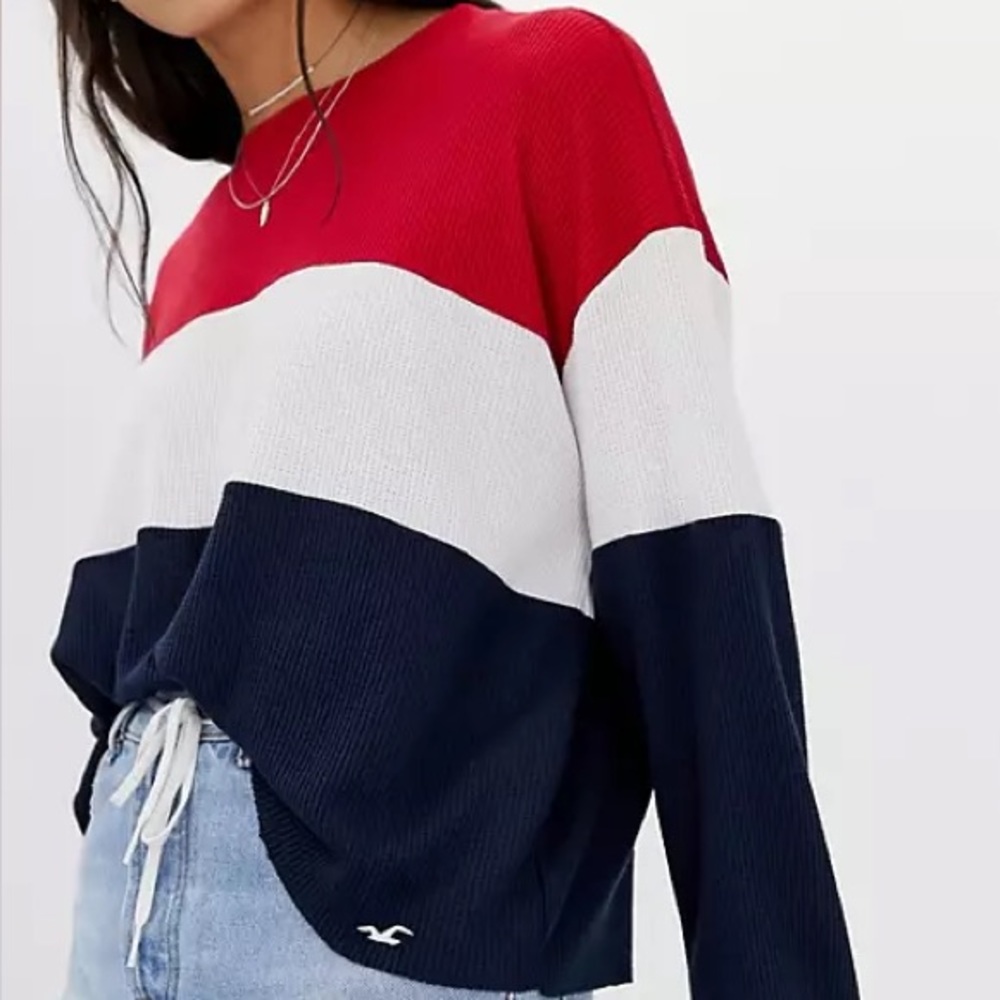 Hollister Color Block Boyfriends Tee Waffle Recipe White and Blue